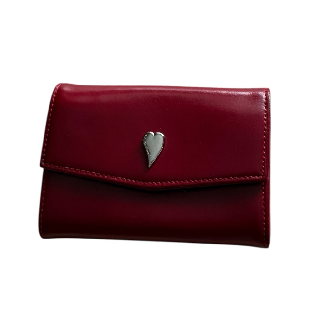 Vintage Lancaster Crimson Red Leather Women's Wallet with Silver Heart Detail